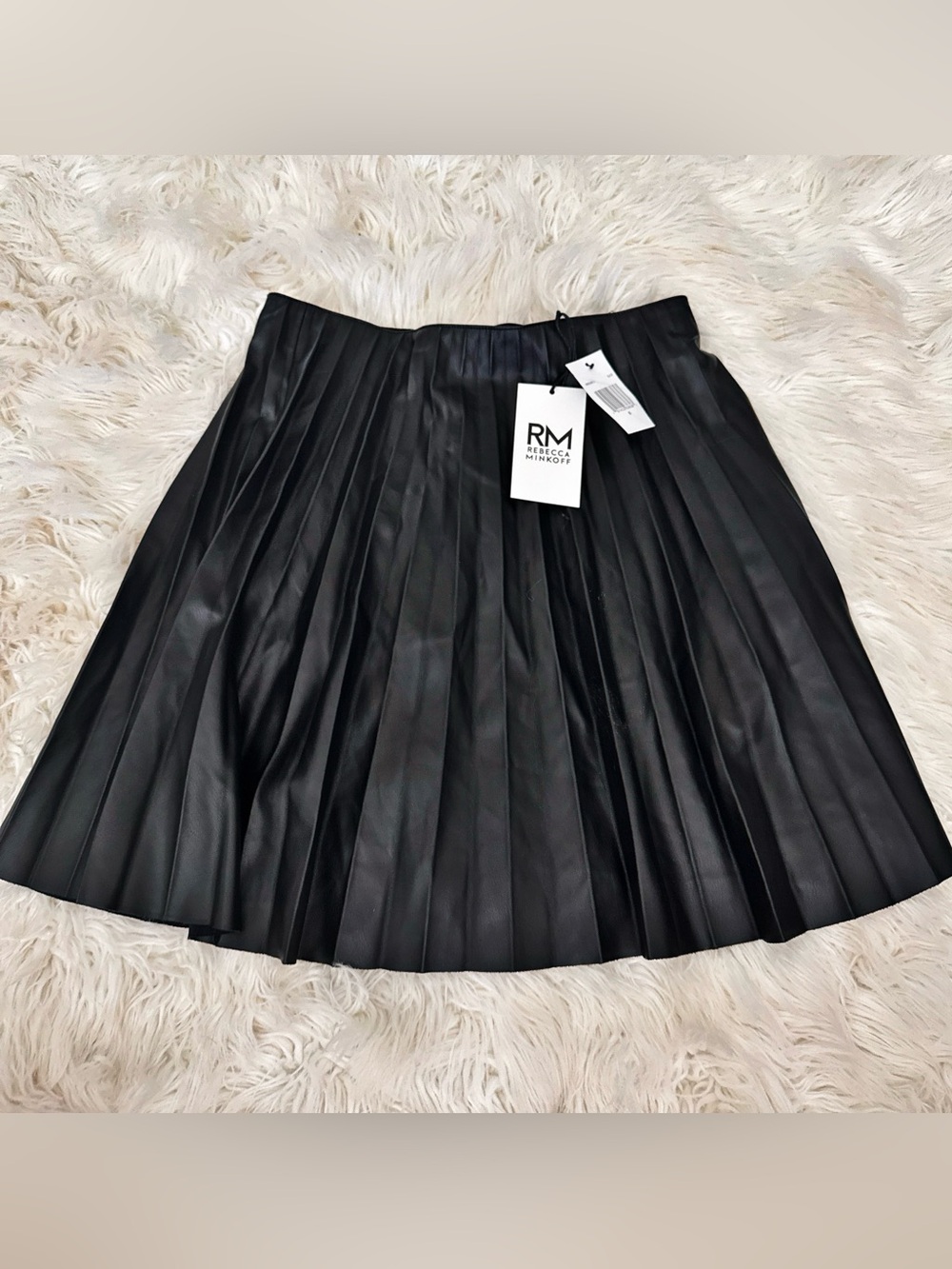 Rebecca Minkoff Black Pleated Faux-Leather Circle Skirt